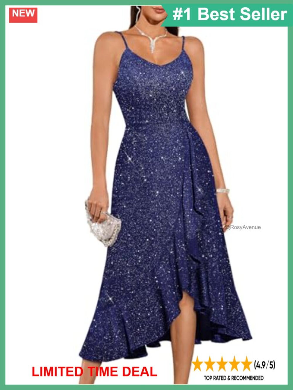 Sequin Cocktail Dress High Low V-Neck Sleeveless Formal Wedding Guest